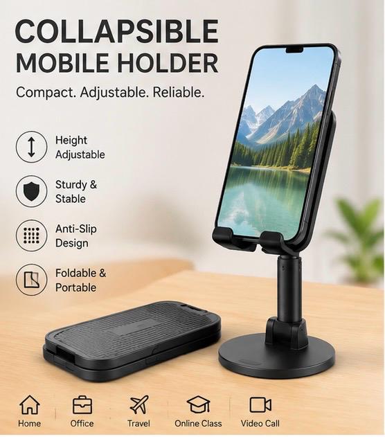 Collapsible Telescopic Mobile Holder – Adjustable & Foldable Phone Stand
